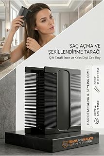 Transformacion Çift Taraflı İnce ve Kalın Dişli Saç Açma ve Şekillendirme Tarağı, ABS Plastik, Cep Boy 10x8 cm 723271