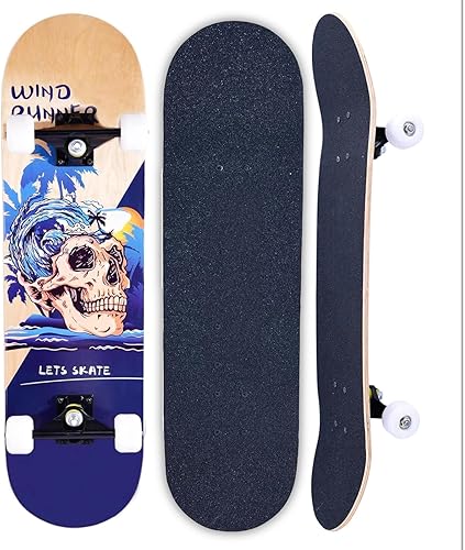 Patinetas para principiantes, niños, niñas, adolescentes y adultos, patinetas estándar completas de 31 pulgadas con diseño de unicornio y calavera