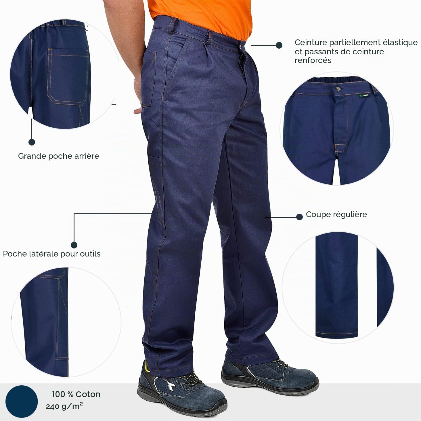 BWOLF Anax Pantalon de Travail Homme 100% Coton Pantalon Bleu de Travail Homme
