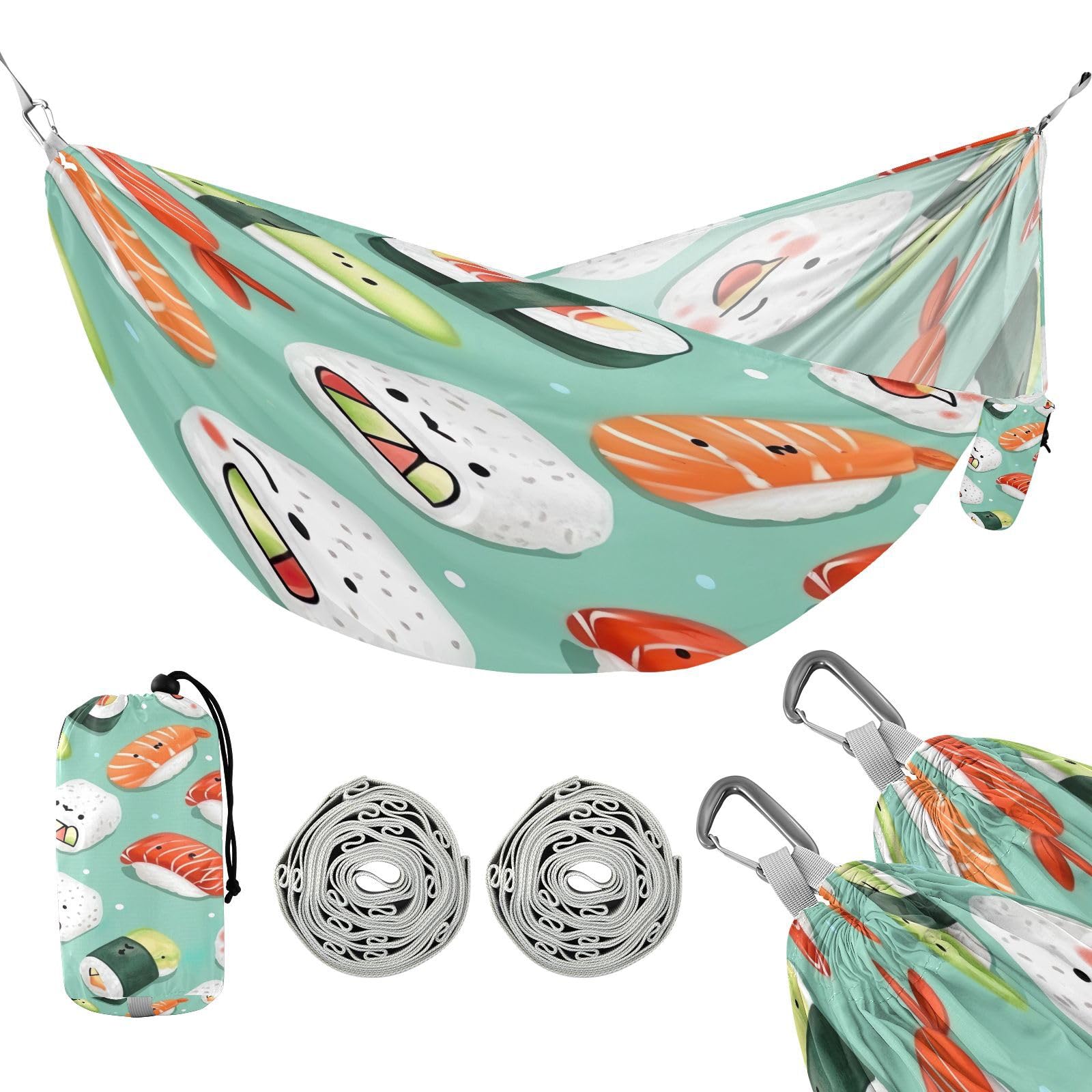 ATTX Sushi Kawaii Pattern Camping Hammock - Lightweight & Portable Hammocks, Heavy Duty 330lbs Capacity for Indoor, Hiking, Backpacking, Travel, Backyard, Beach#480