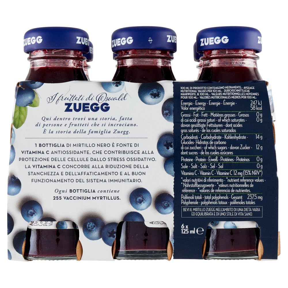 Italian Gourmet Nettare di Mirtillo Nero, Heidelbeerdrink 48 x 125ml | Bevanda analcolica rinfrescante, in Glasflaschen monodose, fruchtig für, Gesamtnettogewicht 6 L + Kostenlos Polpa 400g