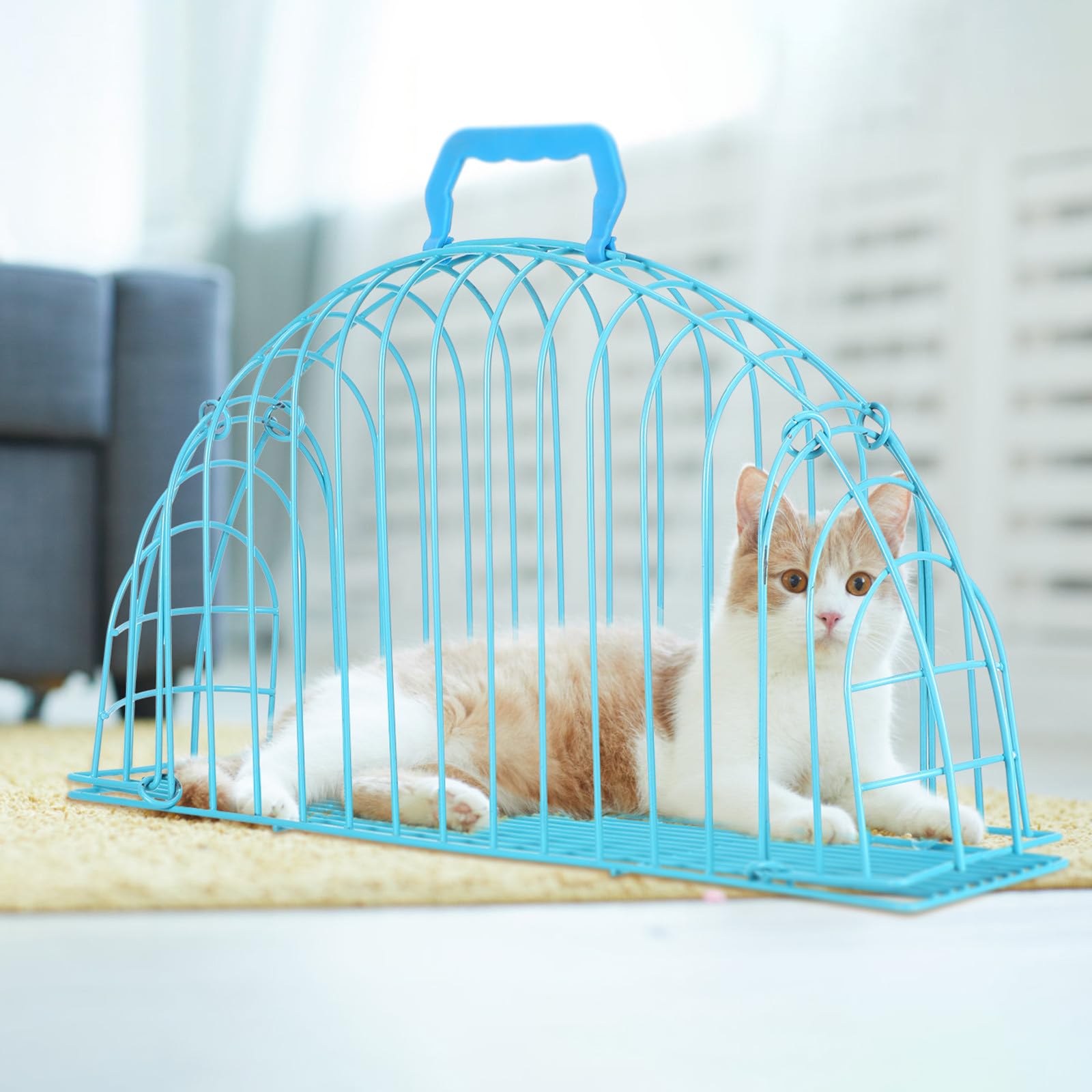 minkissy Jaula de Aseo para Gatos, Jaula de Ducha para Gatos, Jaula de baño para Gatos pequeños, Estructura de Hierro, diseño Transpirable, fácil de Guardar, Color Azul