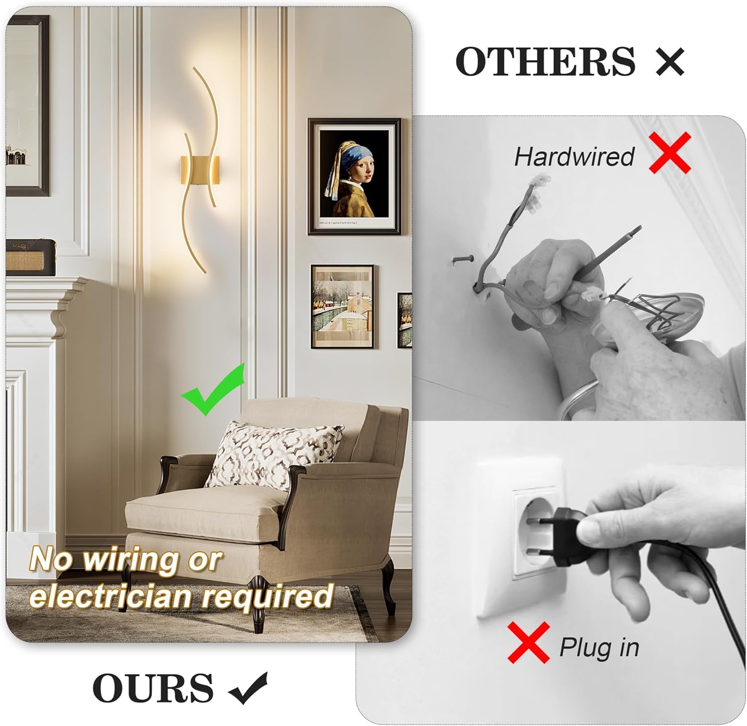 EaEa 100cm LED Akku Wandleuchte Kabellos, Dimmbar mit Fernbedienung & Timer, USB-Aufladbar 6000mAh, Ohne Bohren Schwarz Moderne Wandlampe Innen für Wohnzimmer Schlafzimmer Flur,Gold 1pack