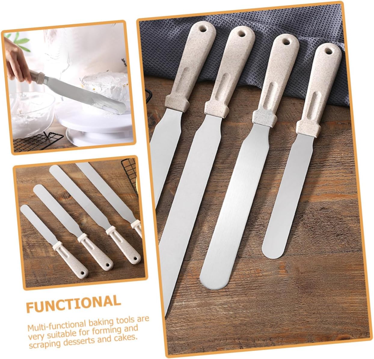 3pcs Stainless Steel Wheat Straw Icing Spatula for Cake Baking