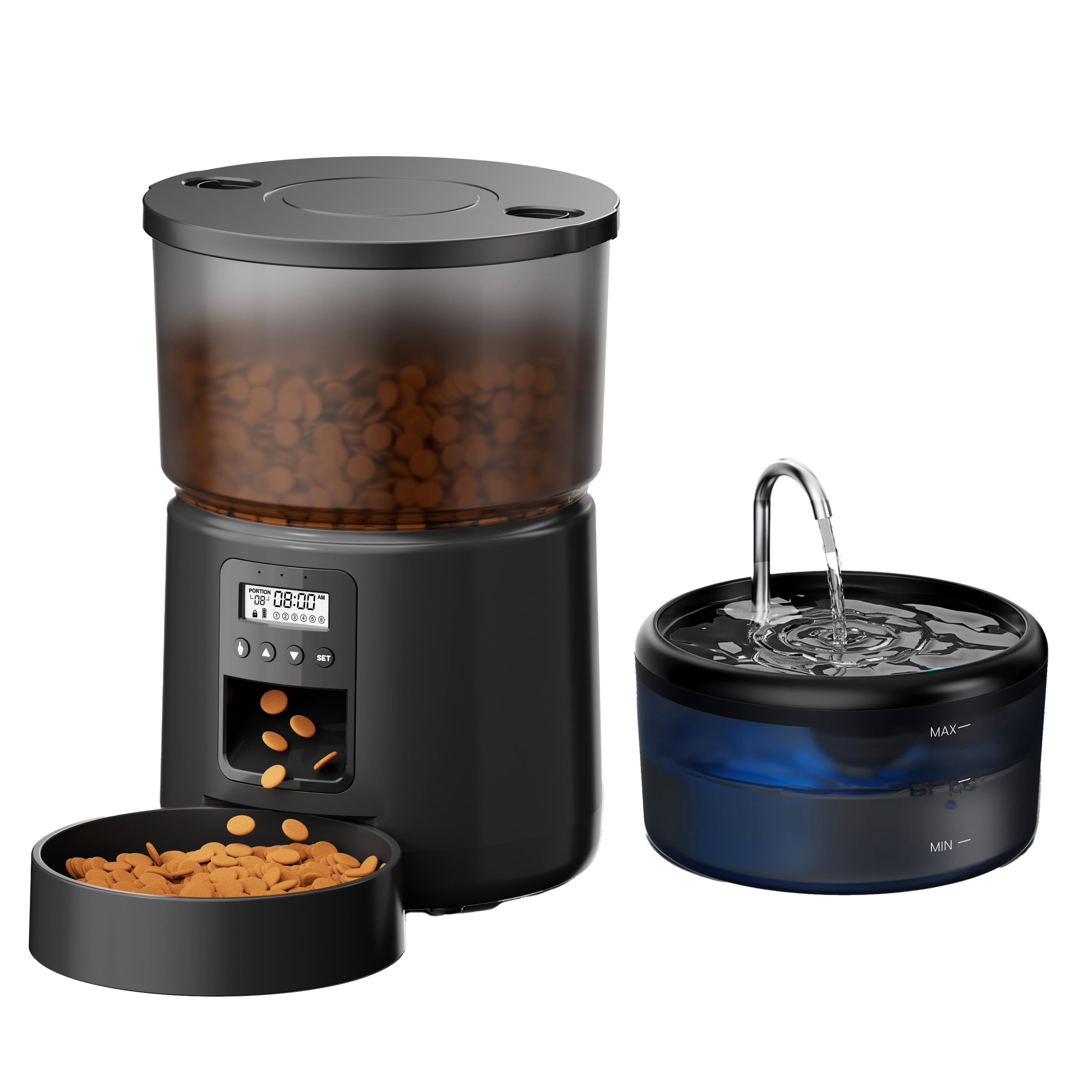 Distributore Automatico Cibo Gatti e Fontanella: Dispenser Cibo Gatto e Fontanella per Gatti - Mangiatoia Cani Timer Programmabile 1-6 Pasti - 3L Dosatore Crocchette e 2.4L Fontana Acqua Gatto 2 in 1