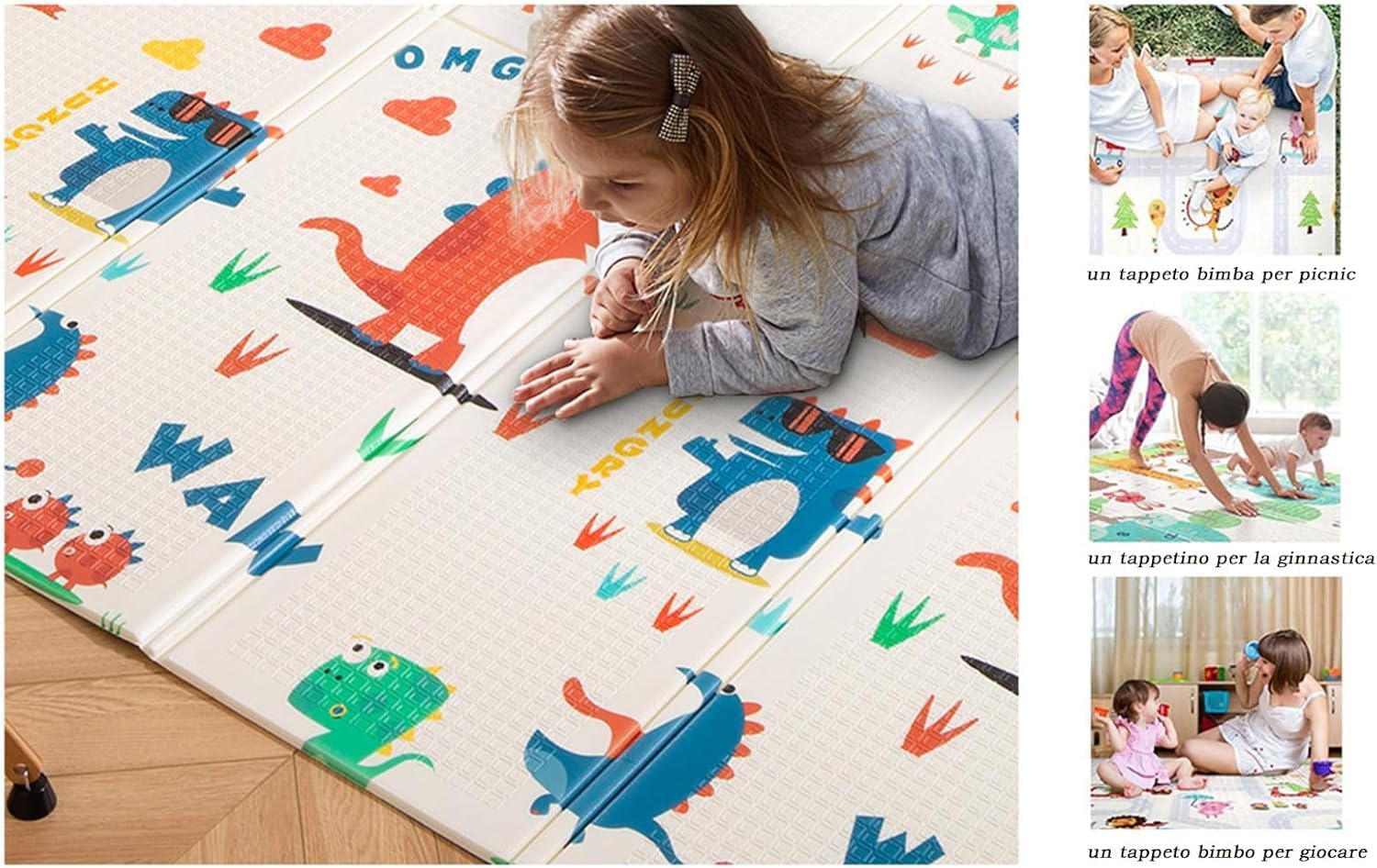 Tapis de Jeux Bebe, Tapis D'éveil Pliable 120x120CM XPE Tapis de Sol Bebe, Tapis de Motricité Bébé, Antidérapant, Imperméable, Reversible, pour Parc Bebe