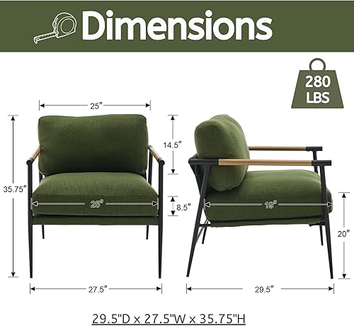 Miniatura 2 de LukeAlon Mid-Century - Silla decorativa de lino ultra suave, con patas de metal, moderna silla de lectura, silla de descanso tapizada cómoda para