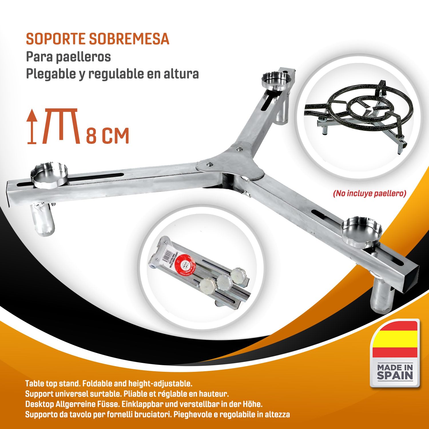 Kit paellero 40cm Garcima + paellera 42cm + soporte sobremesa + regulador y manguera Kabra