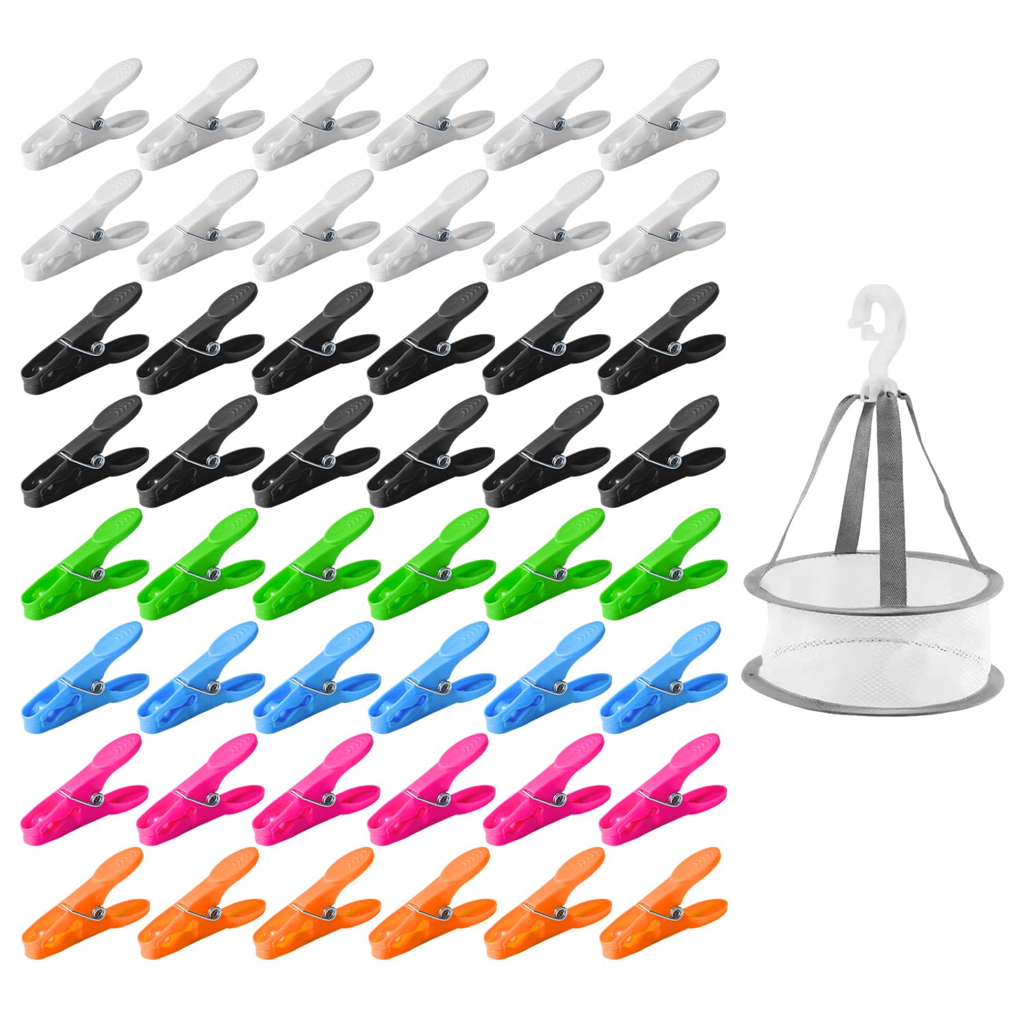 Xmnivate Color 48 Plastic Clothespins, 1 Storage Net Pocket, Outdoor Windproof Clothespins, Suitable For Fixing Underwear, Socks, Silk Scarves.
