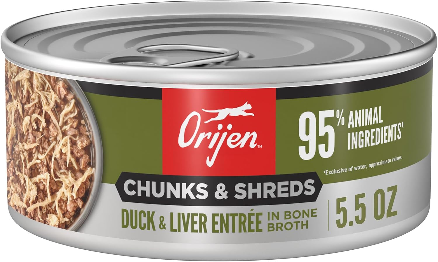 ORIJEN Chunks & Shreds Wet Cat Food Duck & Liver Entrée 5.5oz Cans (6 Count)