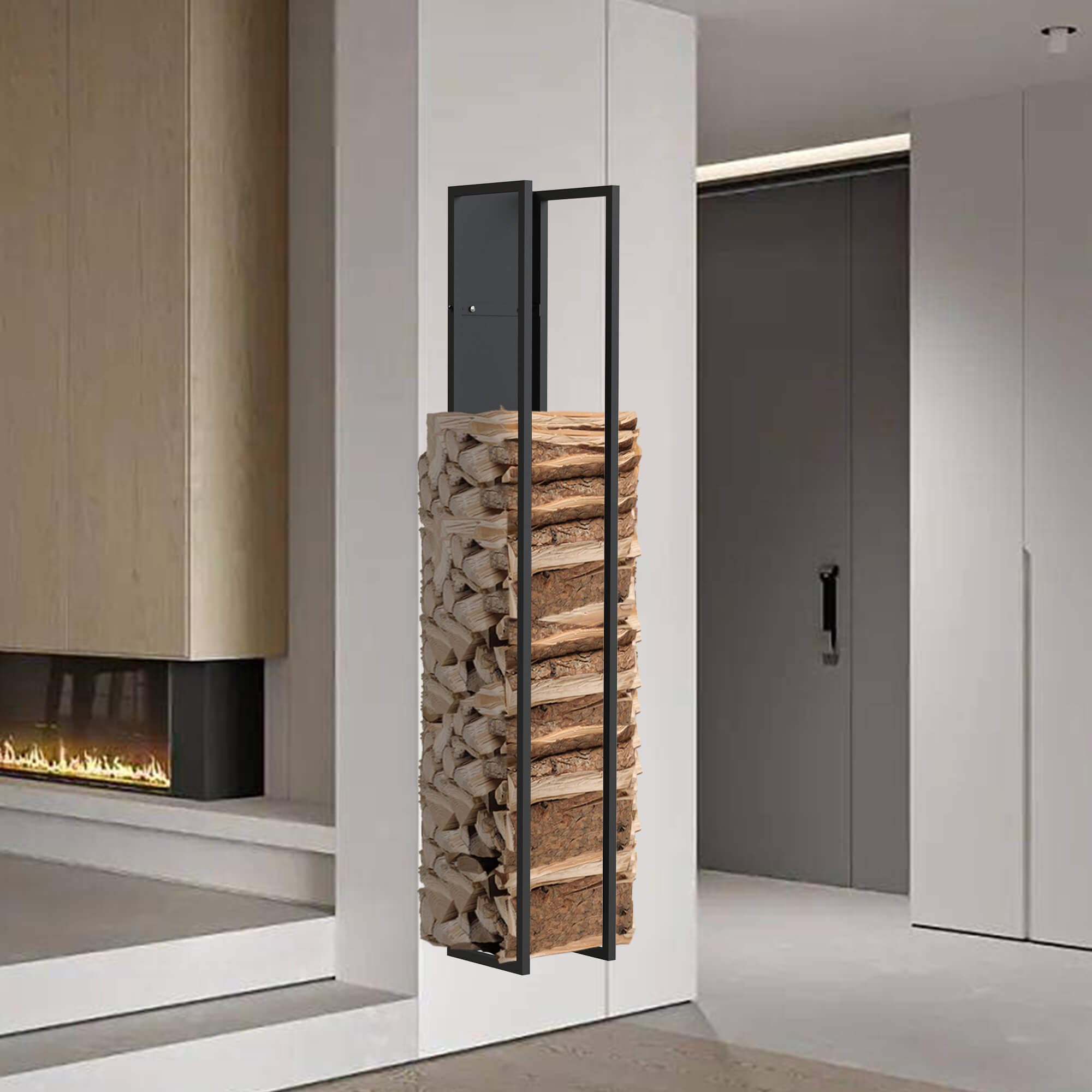 DanDiBo Kaminholzregal Innen Metall Schwarz Kaminholzständer mit Rückwand an der Wand Hängend Holzkorb Kaminholzhalter Holzregal (Höhe 160 cm)
