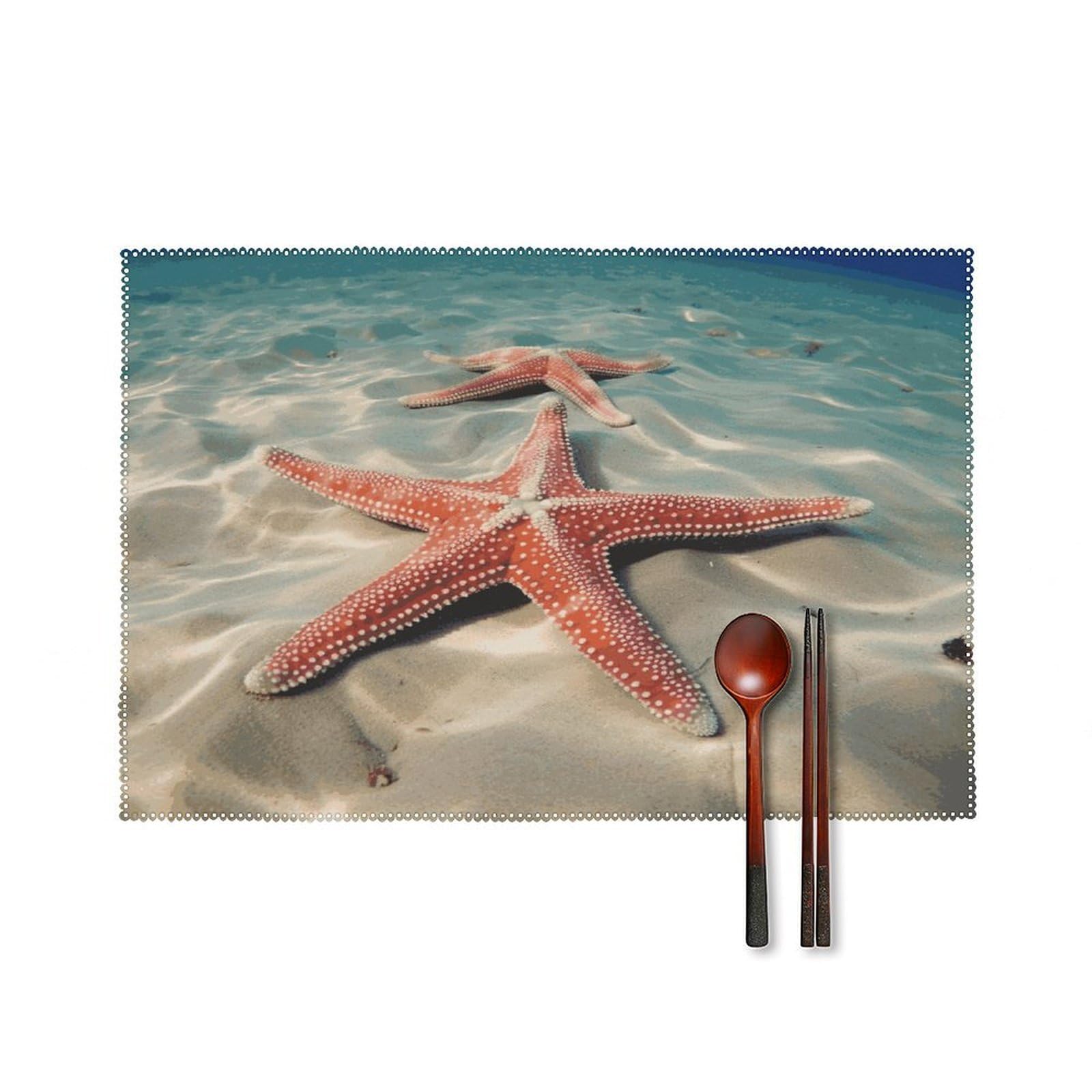 Ocean Starfish Placemats Set of 4 Heat Resistant Non-Slip Place Mats for Dining Table Washable Placemat Wipeable Dining Table Mat Canvas Place Mats Dining Table Decor