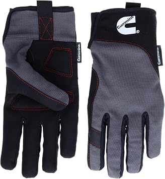 Cummins Mechanic Glove - Gray and Black Synthetic Leather Anti-Vibration Anti-Abrasion Work Gloves for Men All Season, Large