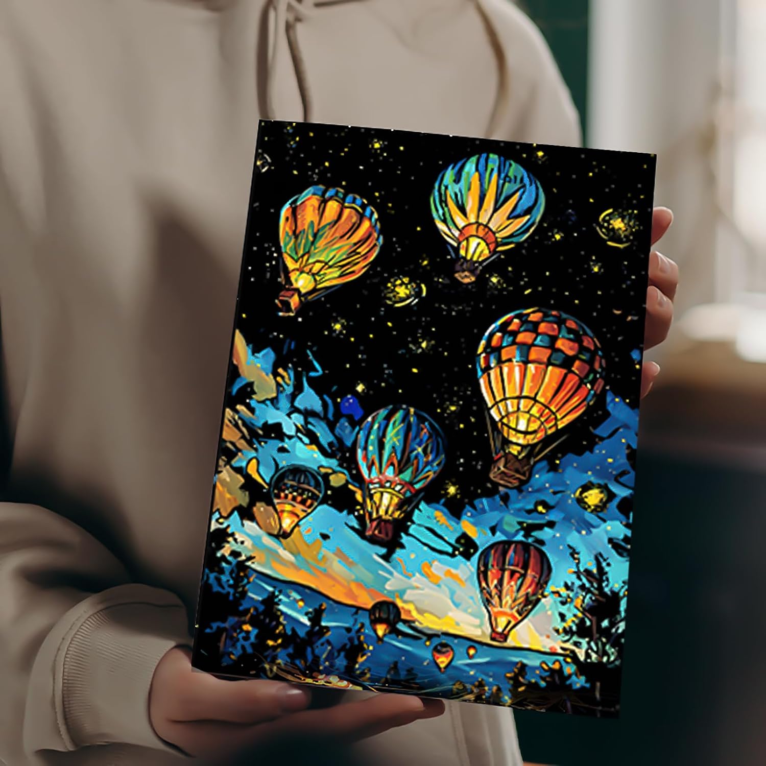 Glow in The Dark Scratch Art Rainbow Painting Paper 8 Sheet with Pen / Cleaning Brush, Engraving Landscape Scratchboard (A4) for Teens & Adults, Fun Sketch Card Creative DIY Craft (Landscape)