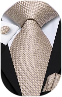 Mens Tie Set Solid Paisley Silk Striped Necktie for Men with Cufflinks Tie and Pocket Square