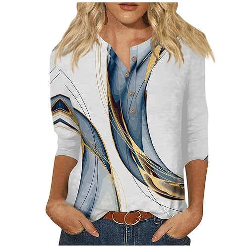 Womens 3/4 Length Sleeve Tops Casual Henley Summer Shirts Loose