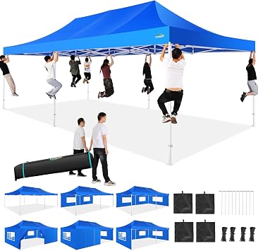 COBIZI 13x26 Heavy Duty Pop Up Canopy with 6 Sidewalls Party Tent Outdoor Wedding Large Event Tent with Roller Bag for Garden Lawn Waterproof UPF 50+ Easy Up, Blue Framework Upgraded