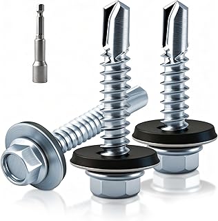 100 Stück Trapezblechschrauben Selbstschneidende Schrauben 4.8 x 19 mm Spenglerschrauben mit Dichtscheibe Blechschrauben Bohrschrauben mit Sechskant Bit Steckschlusselsatz für Hausreparaturen