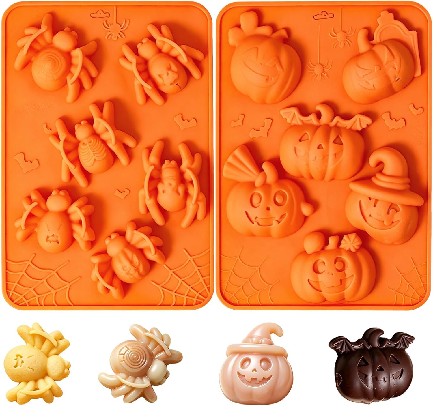 Halloween Silicone Mold, 12-Cavity Spider & Pumpkin Shape