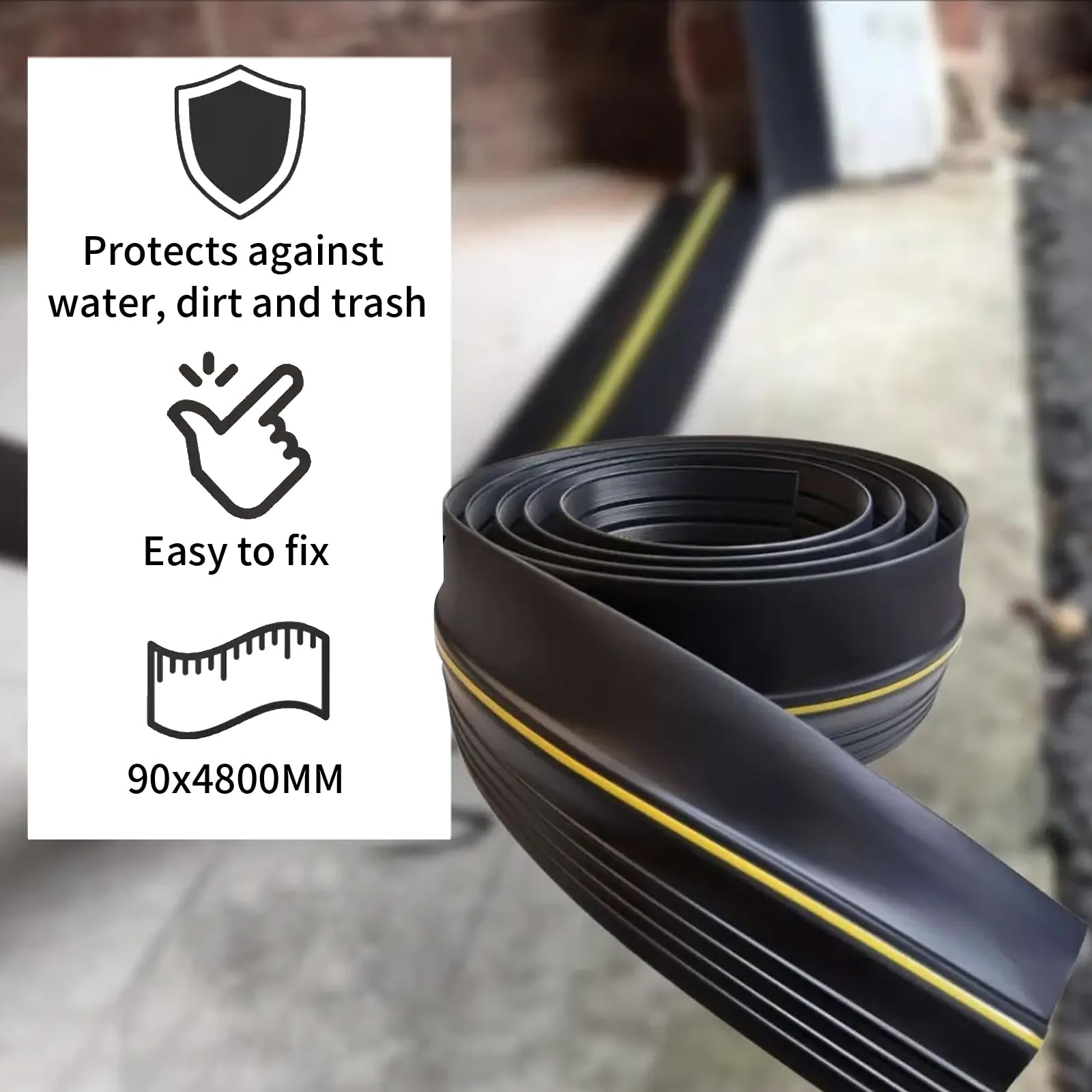 Guarnizione Soglia Garage 4,8m - Gomma PVB, Antiacqua E Antispolvere, Con Bandella Gialla Antiscivolo - Foto 2