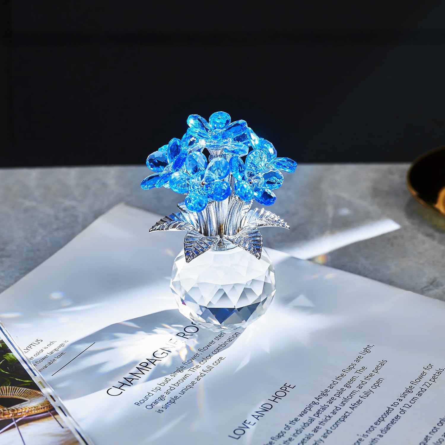 Blue Crystal Flower Glass Paperweight, for Sister Girlfriend Women Girl Wife,Crystal Flowers Bouquet Collectible for Valentine's Day Wedding Anniversary (Blue Flower 02) - Image 6