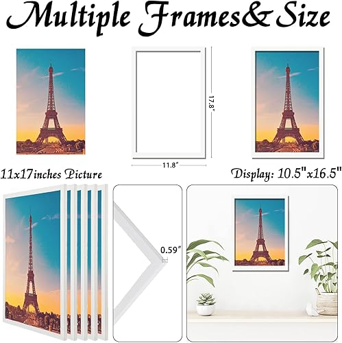 Vista 57 de Juego de 5 portarretratos de 10 x 14 pulgadas, marcos de fotos blancos de alta transparencia para galería de pared horizontal de escritorio vertical