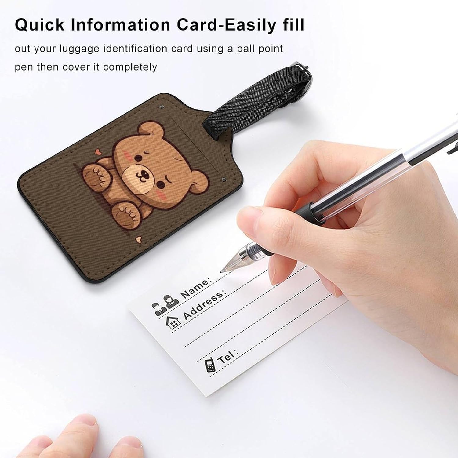 Cartoon Brown Cute Bear Luggage Name Tag with Privacy Protection image 5