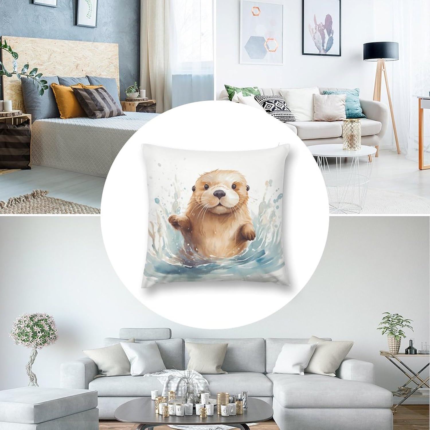 Pack of 4 Fall Funny Sea Otter Decorative Throw Pillow Covers 22 x 22 inches, Soft Square Cushion Case Pillow Cases Set for Farmhouse Home Couch Sofa Decor, Christmas Pillows Decorations