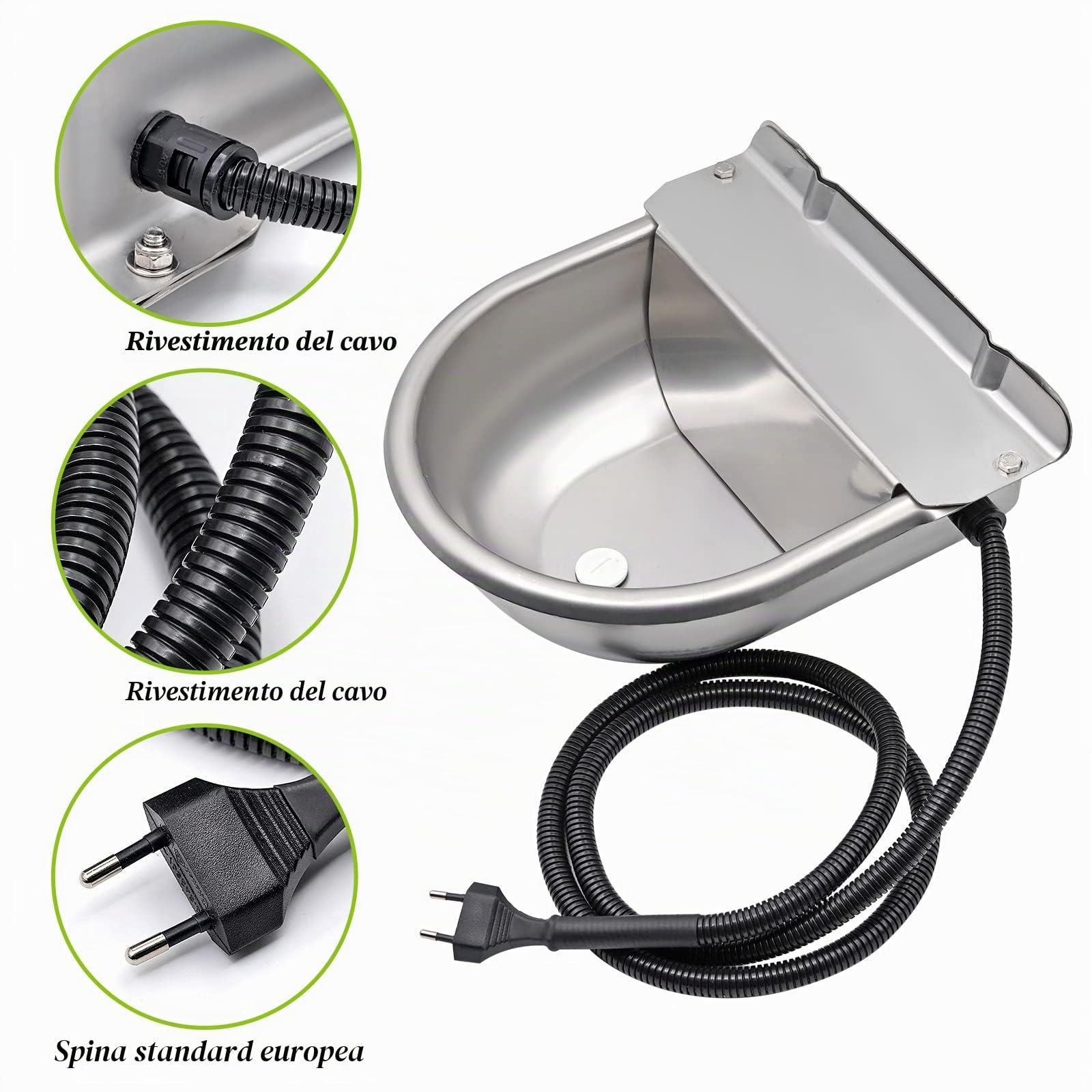 Abbeveratoio riscaldato con foro di scarico, 25 W, 220 V, per cavallo, riscaldabile, abbeveratoio automatico, per cavalli, bovini, pecore, cani