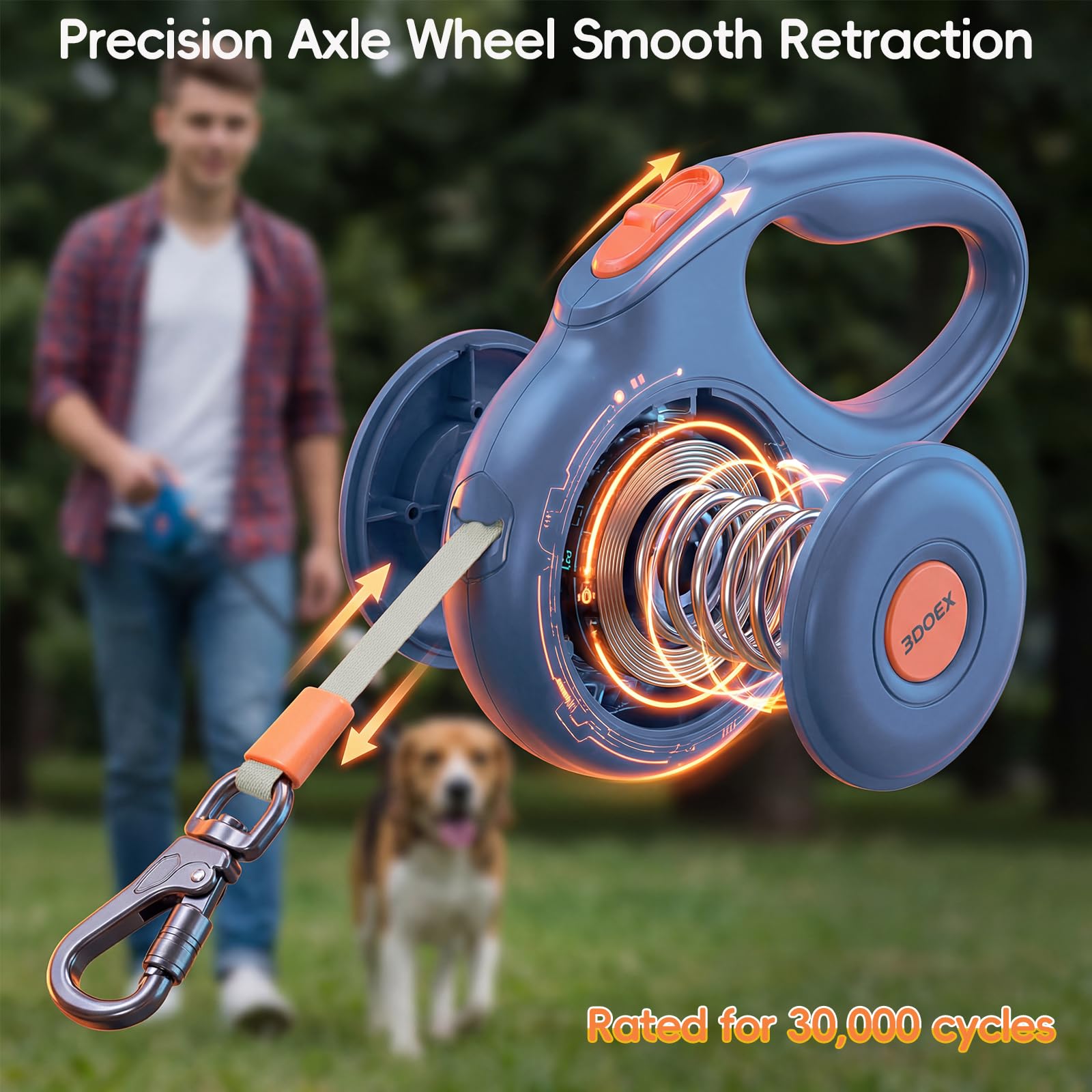 Laisse rétractable pour chiens de petite et grande taille, corde en nylon réfléchissante anti-morsure avec distributeur de sacs à déjections, mousqueton anti-explosion, poignée antidérapante (bleu