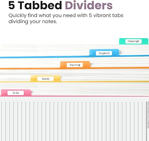 Miniatura 3 de Cuadernos grandes con forro en espiral para trabajar con divisores y pestañas extraíbles, cuaderno de 5 asignaturas de tapa dura de 8.5 x 11