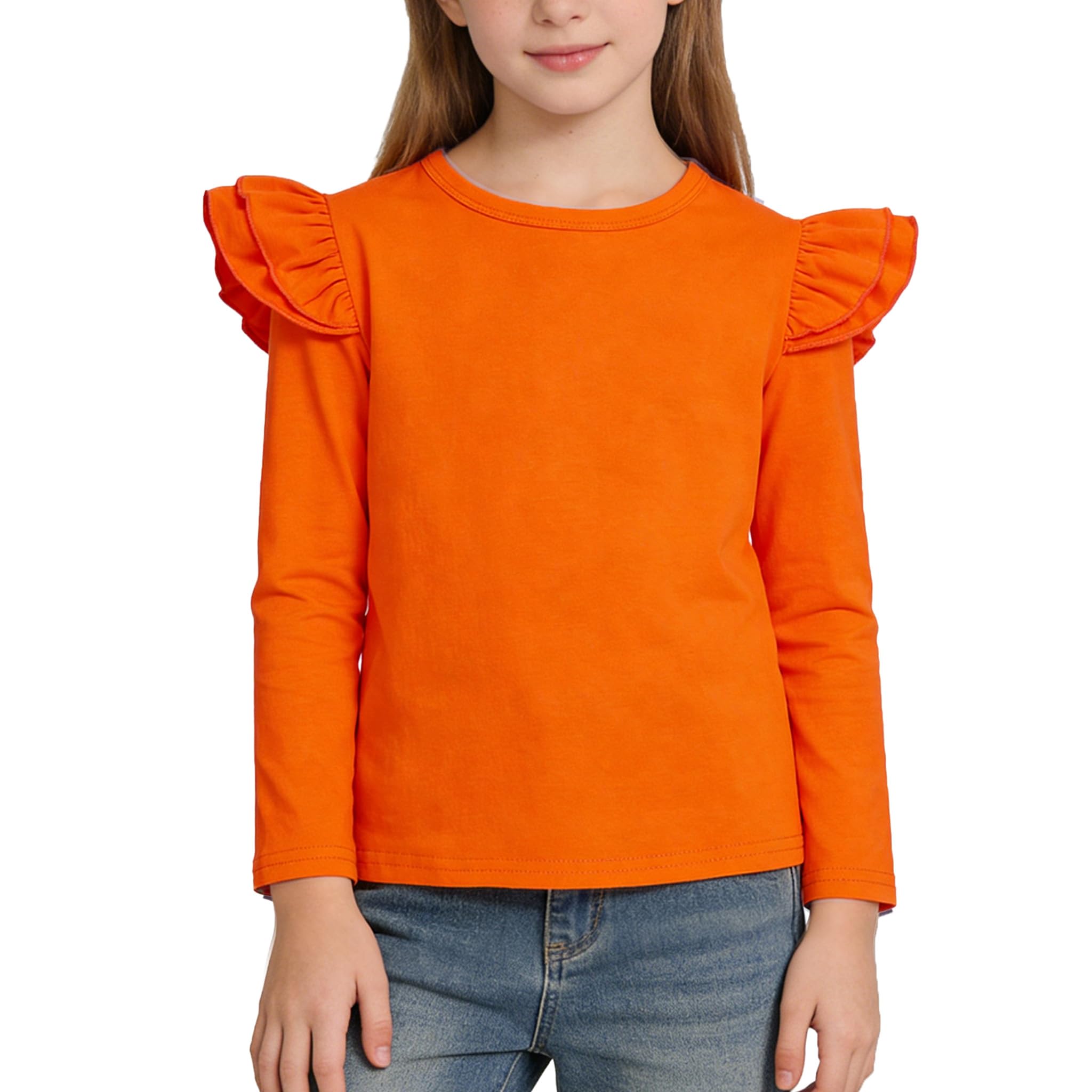 Magic Park 1-14Y Toddler Ruffle T Shirt Girls Solid Color Blouse Kids Girl Short Long Sleeve Tops Casual Tee