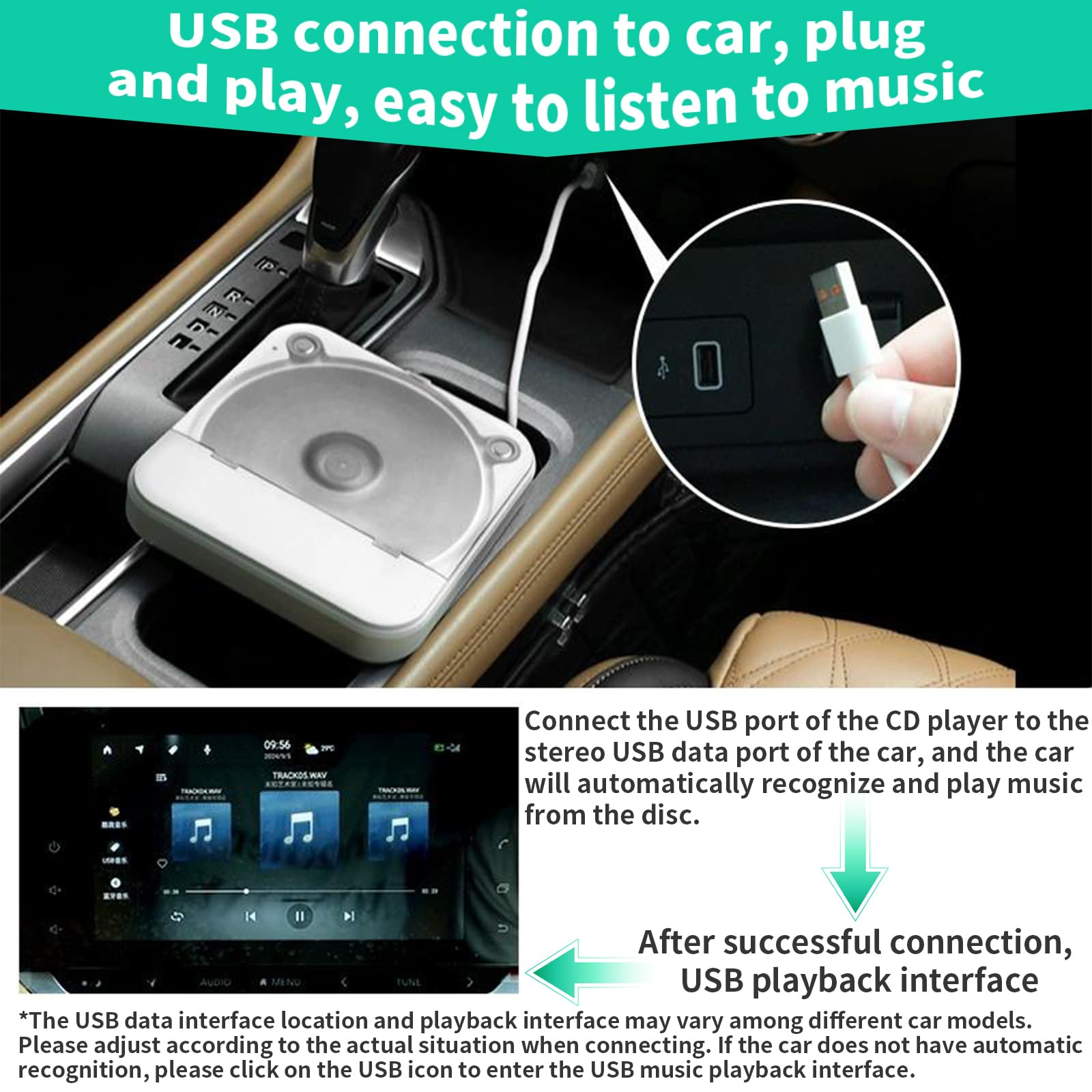 samochodowy odtwarzacz CD z portem USB/AUX, zewnętrzny, uniwersalny odtwarzacz CD z pilotem zdalnego sterowania, do samochodów osobowych, ciężarowych, laptopów, komputerów, telewizorów, napędu