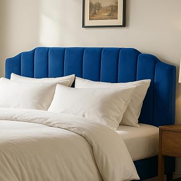 Upholstered Headboard for Full/Queen Beds - Arched Headboard & Bed Frame Mount, Adjustable Height, Velvet Tufted Modern Vertical Channel Design Blue, King U.S. Standard