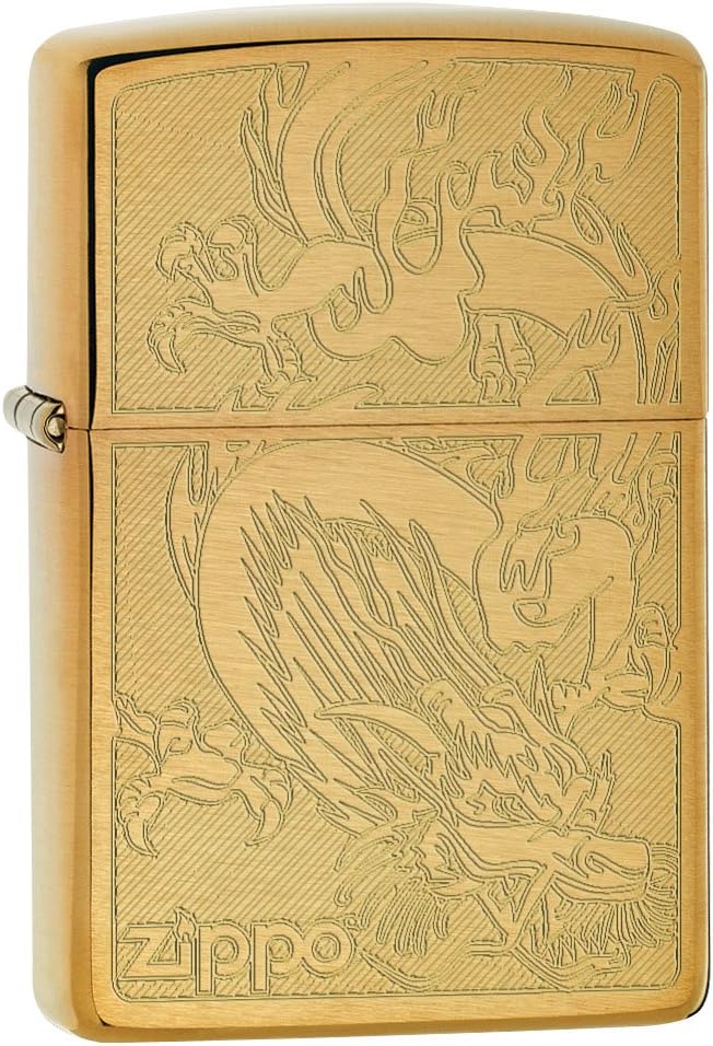 Zippo Lighter: Dragon, Engraved - Brushed Brass 79464