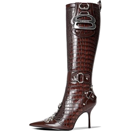 LACIKOSZ Knee High Crocodile Boots for Women Pointed Stiletto Tall Boots