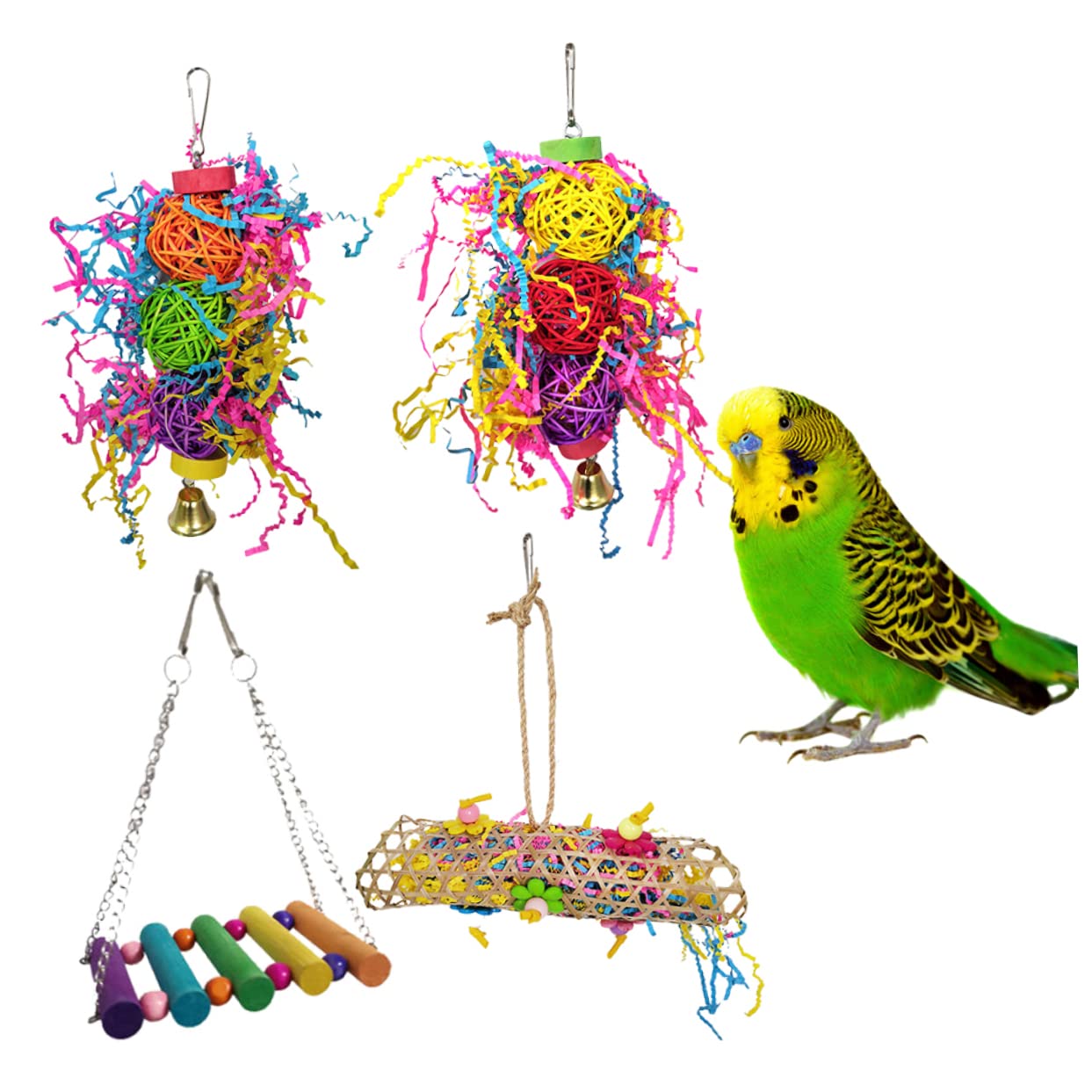 POPETPOP 8pièces Jouets Rotin pour Oiseaux Jouet à Mordre Créatif avec Balancelle pour Perroquets Et Perruches pour Amusement Et Exercice