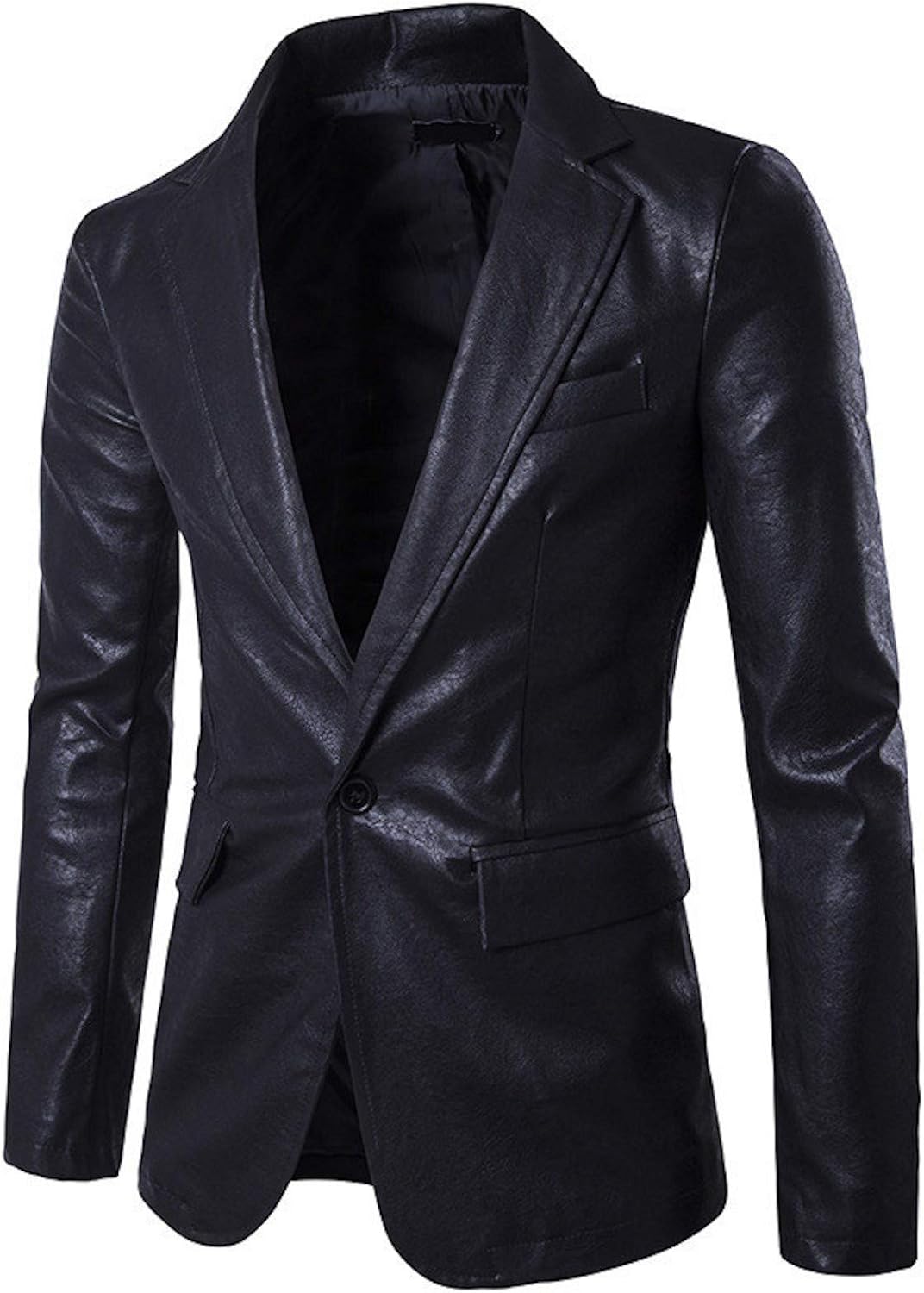 Elonglin Men's Faux Leather Blazer Slim Fit Suit Jacket