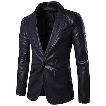 【U LAN】(UNISEX) Ed Leather Over Blazer Elonglin Men's Faux Leather Blazer Slim Fit Suit Jacket