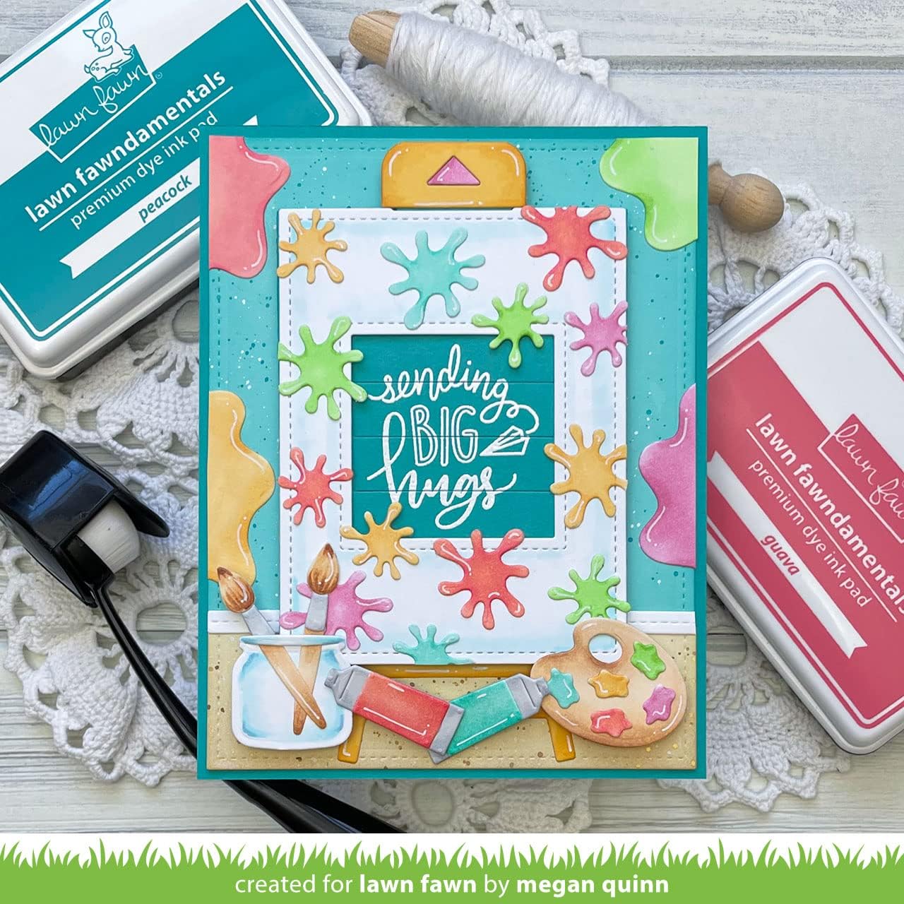 Lawn Fawn Canvas and Easel Dies, Art Supplies Dies, Paint Splatter Background Stencil (LF2874, LF2875, LF2895), 1 Die/Stencil Storage Pocket, Bundle of 4 Items