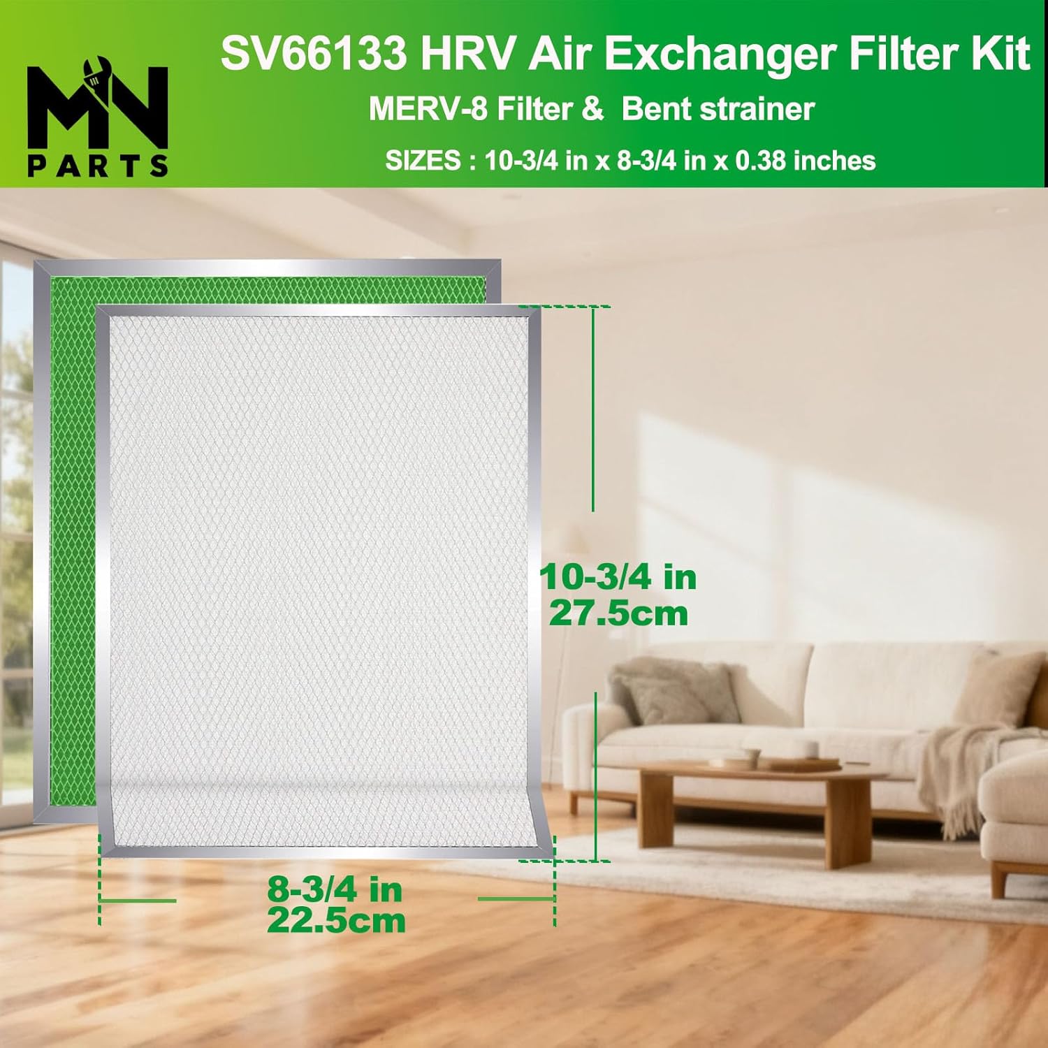 SV66133 HRV Air Exchanger Filter Kit 10-3/4" x 8-3/4" 2 Packs MERV-8 Washable Compatible with Broan Nutone AI series Replacement VM. AVS Air Exchangers Fites and V.EE ERV 130 Air exchanger