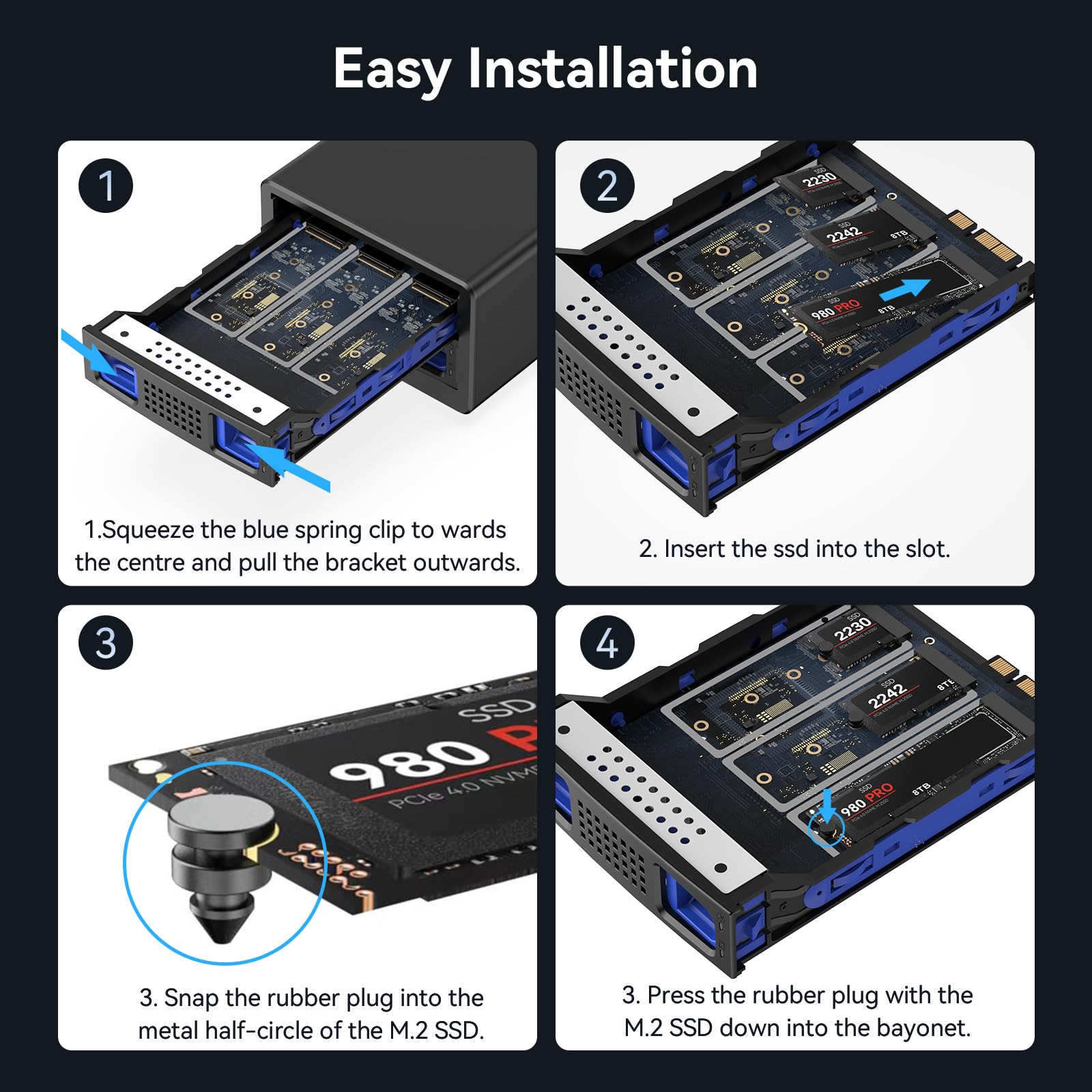 CENMATE 6 Bay NVMe M.2 Enclosure USB3.2 10Gbps SSD Enclosure per M/M+B Key in 2230/42/60/80/110 con Cavo USB CC e AC, Case M.2 SSD con 1*USB-HOST, Capacità 48TB(NO RAID/NAS)