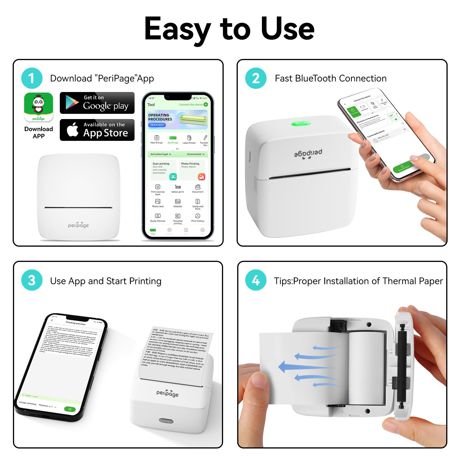 Peripage P21 Mini Imprimante Thermique Bluetooth Portable Autocollant iOS Android