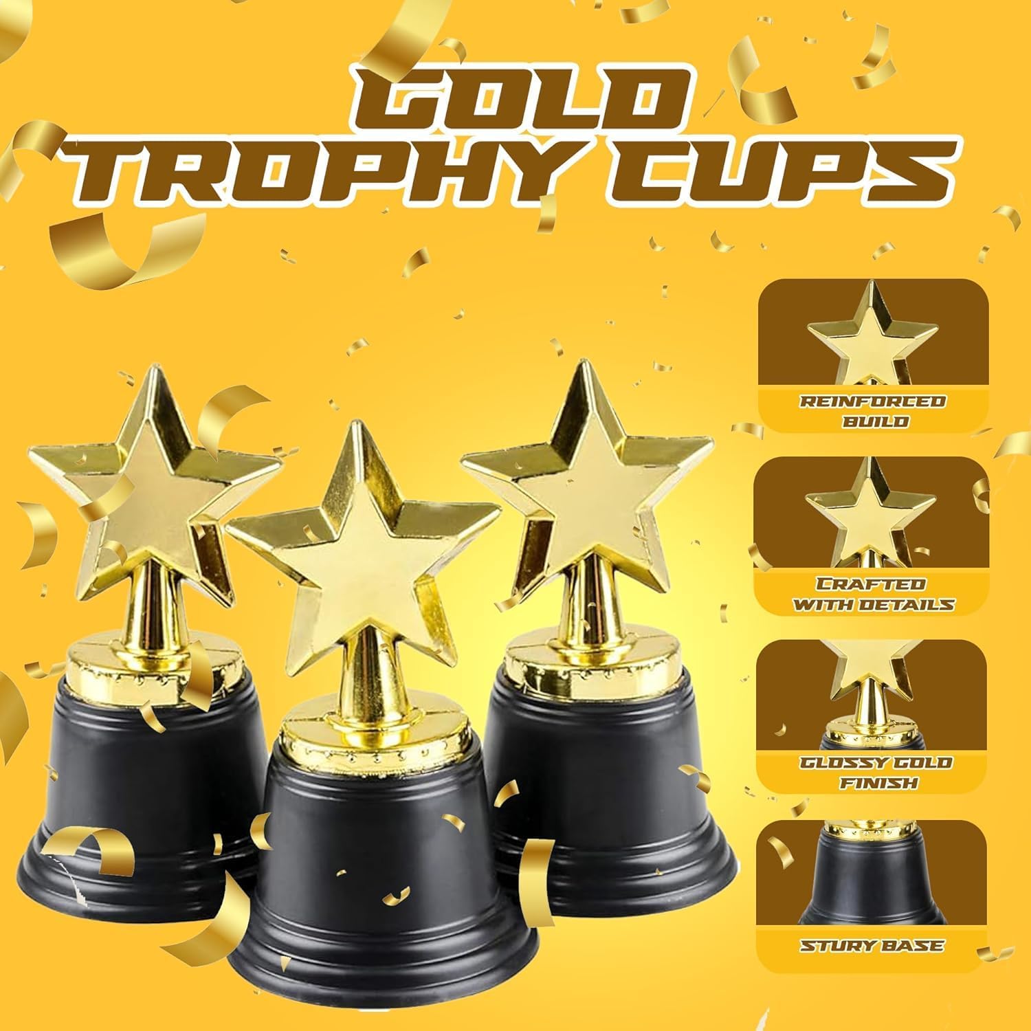 Bedwina Star Trophy Award - Pack of 36 Bulk - 4.5 Inch Gold Award Trophies For Kids Awards, Choice Prizes For Adults, Winner Competitions, Sports Events, Party Decorations, Teachers And Party Favors