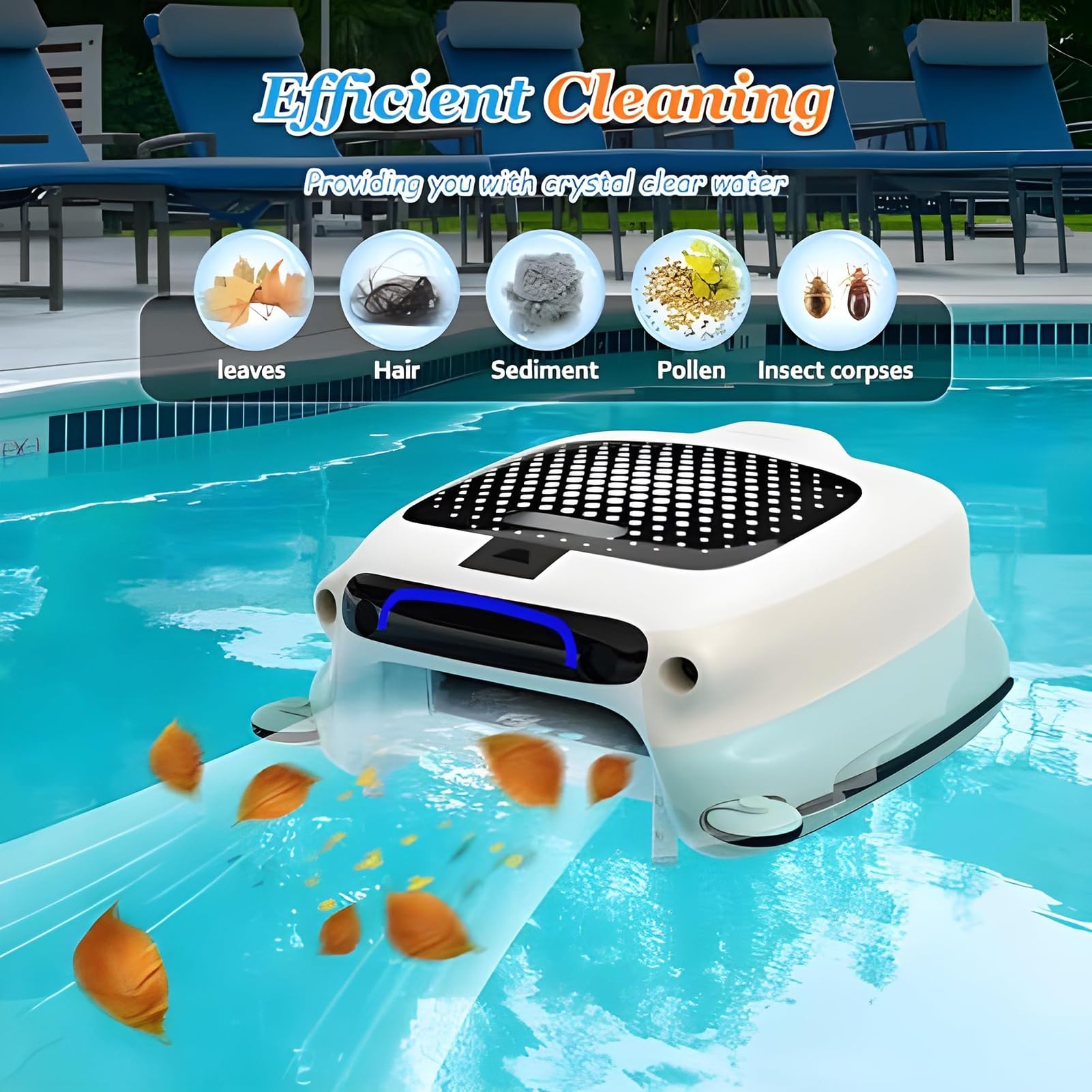 Écumoire robotique de piscine, nettoyeur de piscine, écumoire automatique sans fil avec capacité de 10 L et mousse anti-coincement, pour piscines intérieures et extérieures
