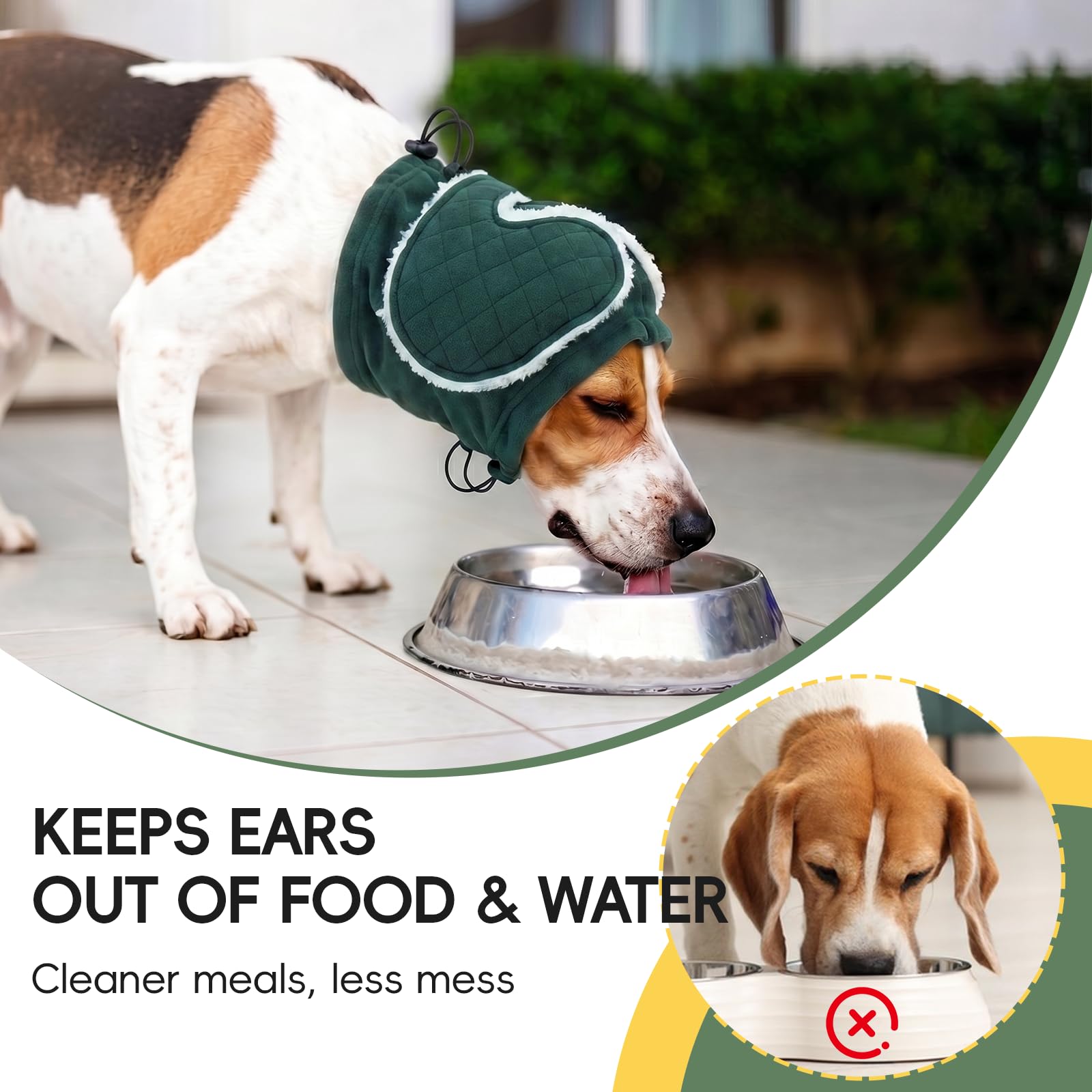 Protection Oreilles Chien Rembourrage Réglable Anti-Grattage Atténuation Bruit Vert XL