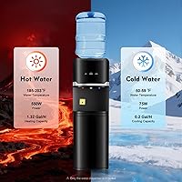 Vista 6 de Top Loading Water Dispenser, Hot & Cold & Warm Water Dispenser with Child Safety Lock & Double-Tier Locker, 5 Gallon Freestanding Top Load Cooler