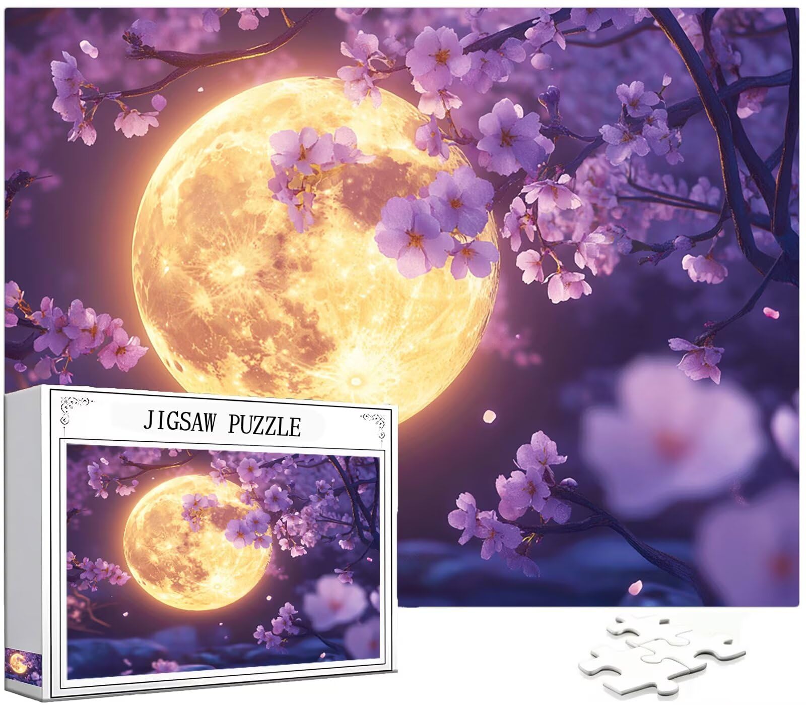 Kwiaty wiśni Puzzle 1000 sztuk dla dorosłych, Puzzle Księżyc Wzór Projekt, Jigsaw Dorosły, 5D DIY Rzemiosło Rodzina Zajęcia z Pakowaniem Pudełka, Dekoracja ścienna do domu, 75 x 50 cm, Model442