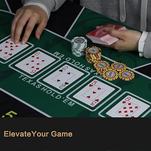 Miniatura 4 de JIESITE Tapete de póquer Texas Hold'em de 71 x 36 pulgadas, portátil, de goma, impermeable, reducción de ruido, adecuado para cualquier juego de