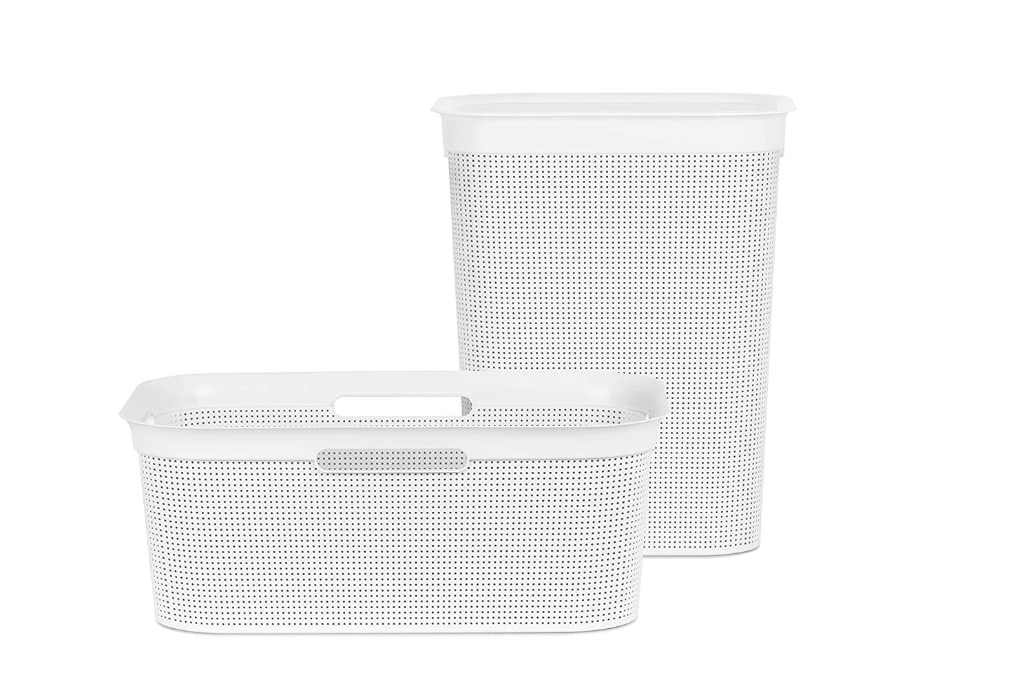Rotho Brisen Cestino Lavanderia con 4 Maniglie, Plastica (PP) senza BPA, Bianco, 40 L, 59.6 x 39.6 x 23.2 cm